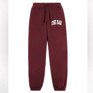New The Bar Varsity Sweatpants, Size L, maroon/white